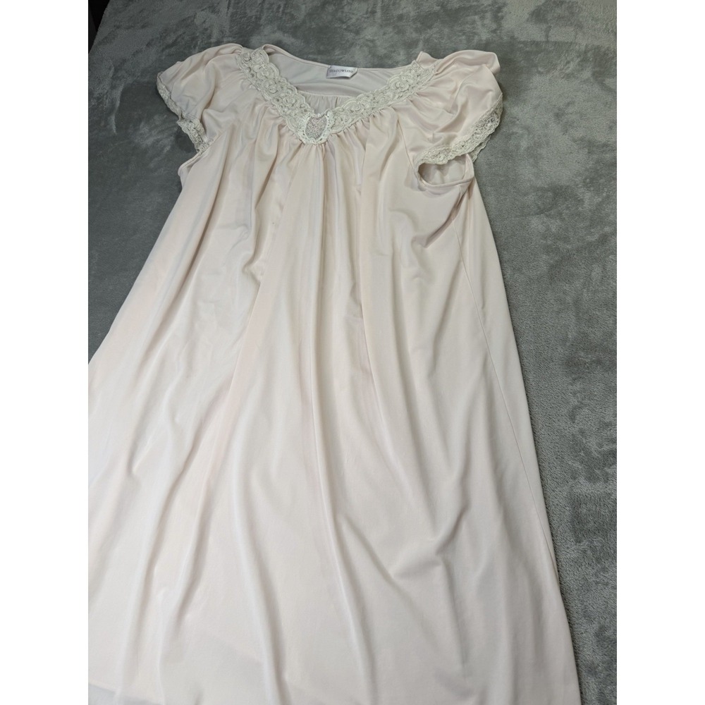 Vintage SHADOWLINE LONG SLEEVELESS NIGHTGOWN PINK NYLON Embroidered